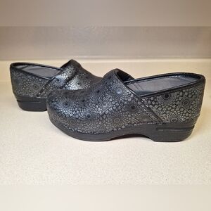 Dansko Black Leather Clogs with Perforated Design